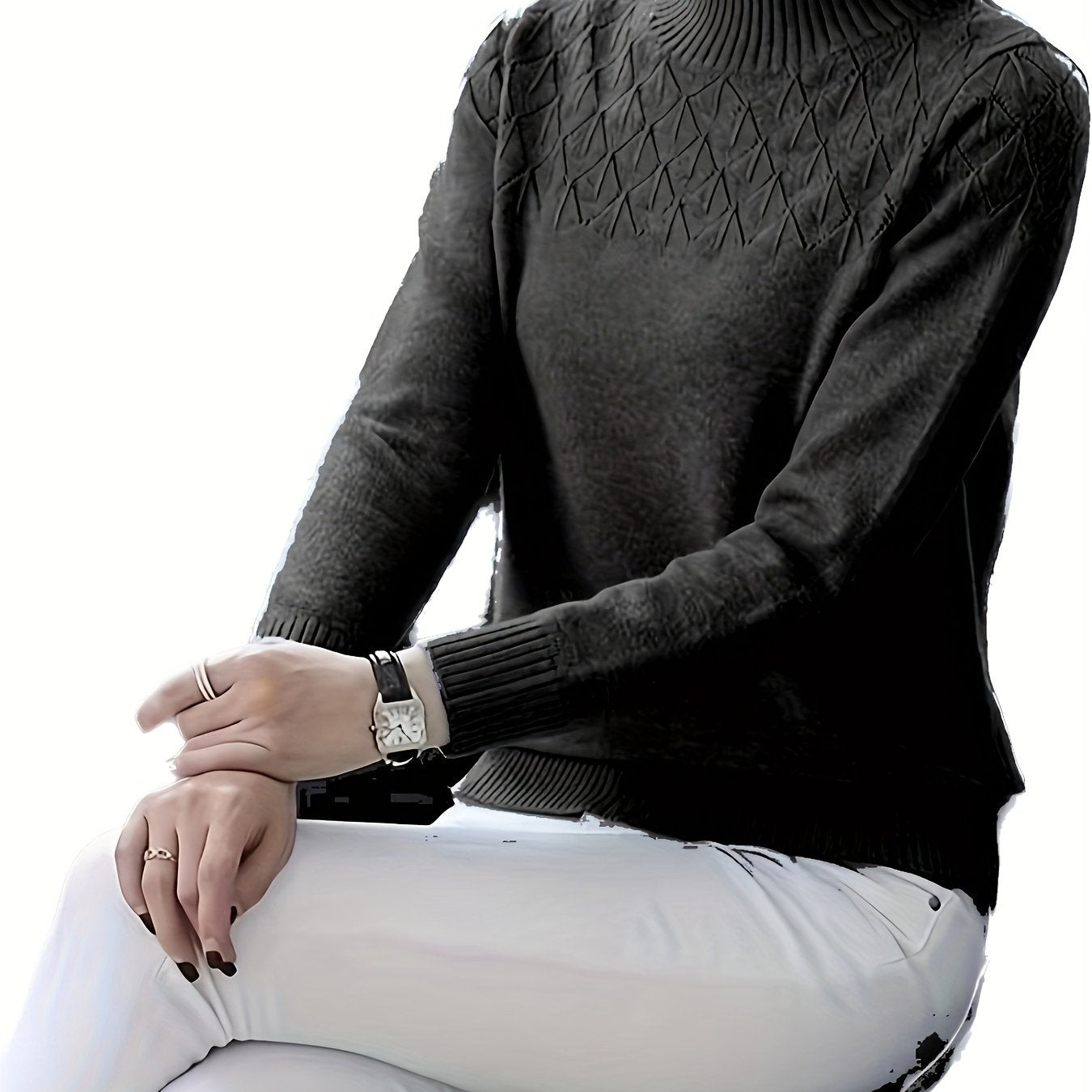 Cozy Chic Knit Sweater - Pullovers for Women with Elegant Crew Neck, Long Sleeves, and Soft Solid Colors for Fall and Winter Fashion - Perfect for Casual Daily Wear