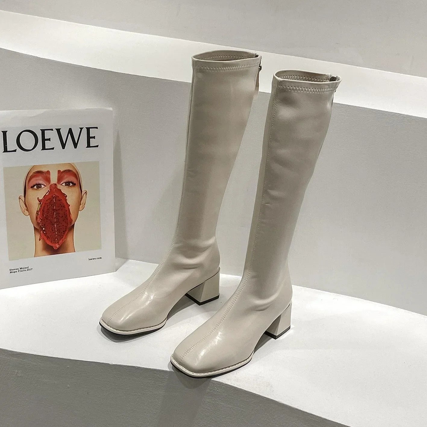 Long Boots Women New Boots Spring and Autumn Casual 5cm Thick Heel Solid Botas Femme Shoes Knee High Knight Botas De Mujer
