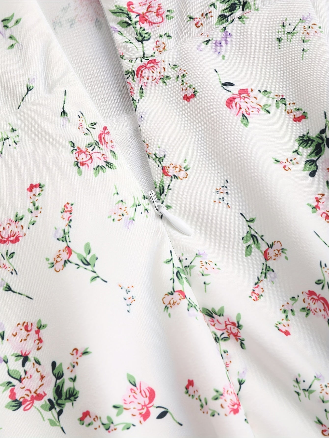 Elegant White Floral Print Midi Dress with Puff Sleeves & Tie-Back Detail - Square Neck, Non-Sheer Polyester for Women - Perfect for Spring, Summer & All Seasons, Formal Wear | Puff Sleeves Dress | Polyester Fabric