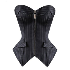 Sexy Black Striped Overbust Corset Office Lady Corselet Sexy Women Zip Corset Bustier Strapless Tops Costume Fashion