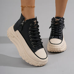 Plus Size Women's Comfortable High-Top Sneakers, Casual Lace Up Outdoor Shoes with Side Zipper