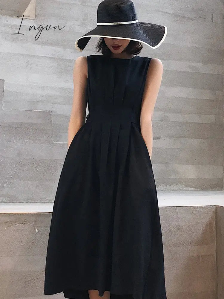 Ingvn - Women White Dress Black Fashion Elegant Party O-neck Sleeveless Vestido Tank Sundress Female spring summer