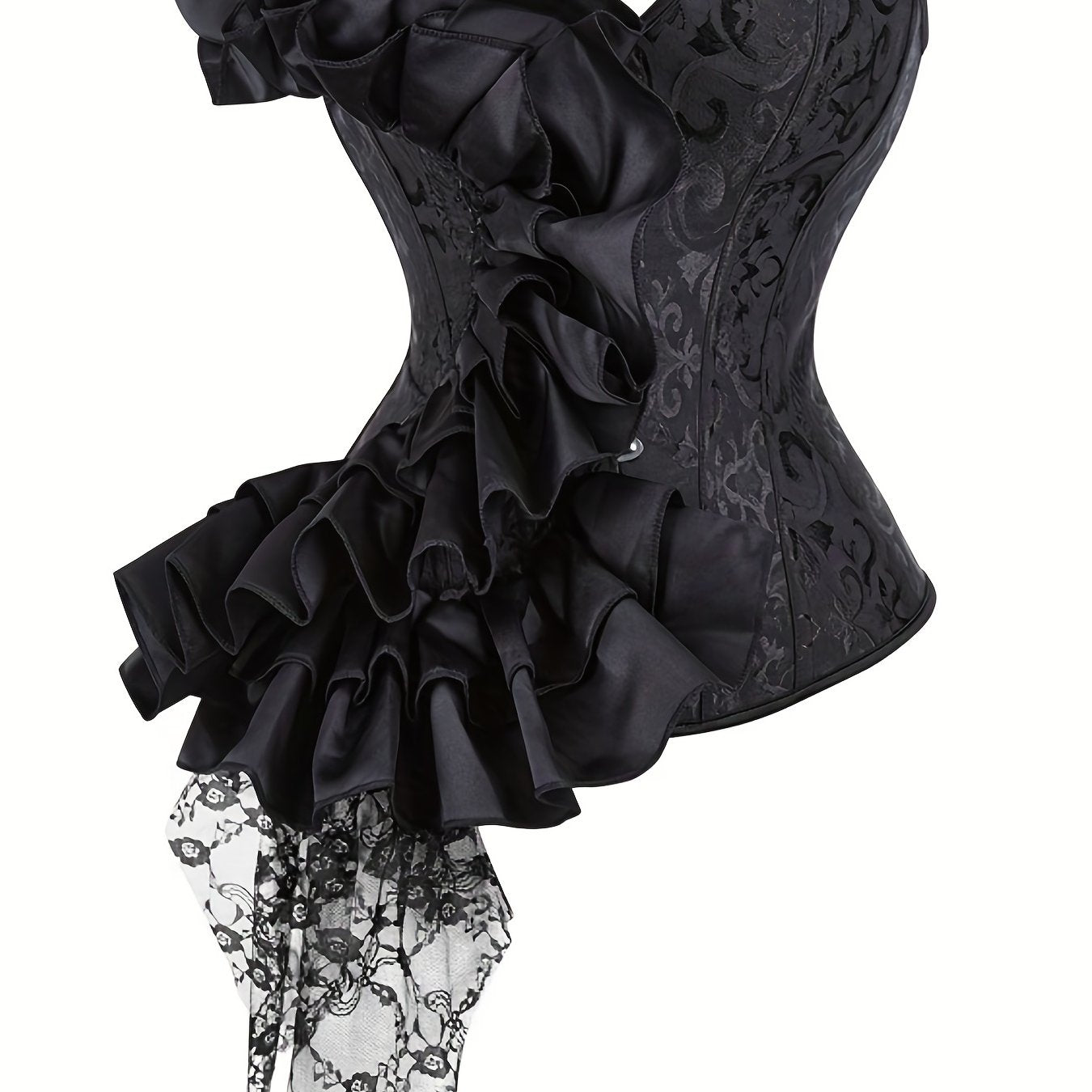 Flirty Ruffle Strapless Corset Bustier - Ultimate Tummy Control Shapewear - Adjustable Lace-Up Jacquard Body Sculptor for Women