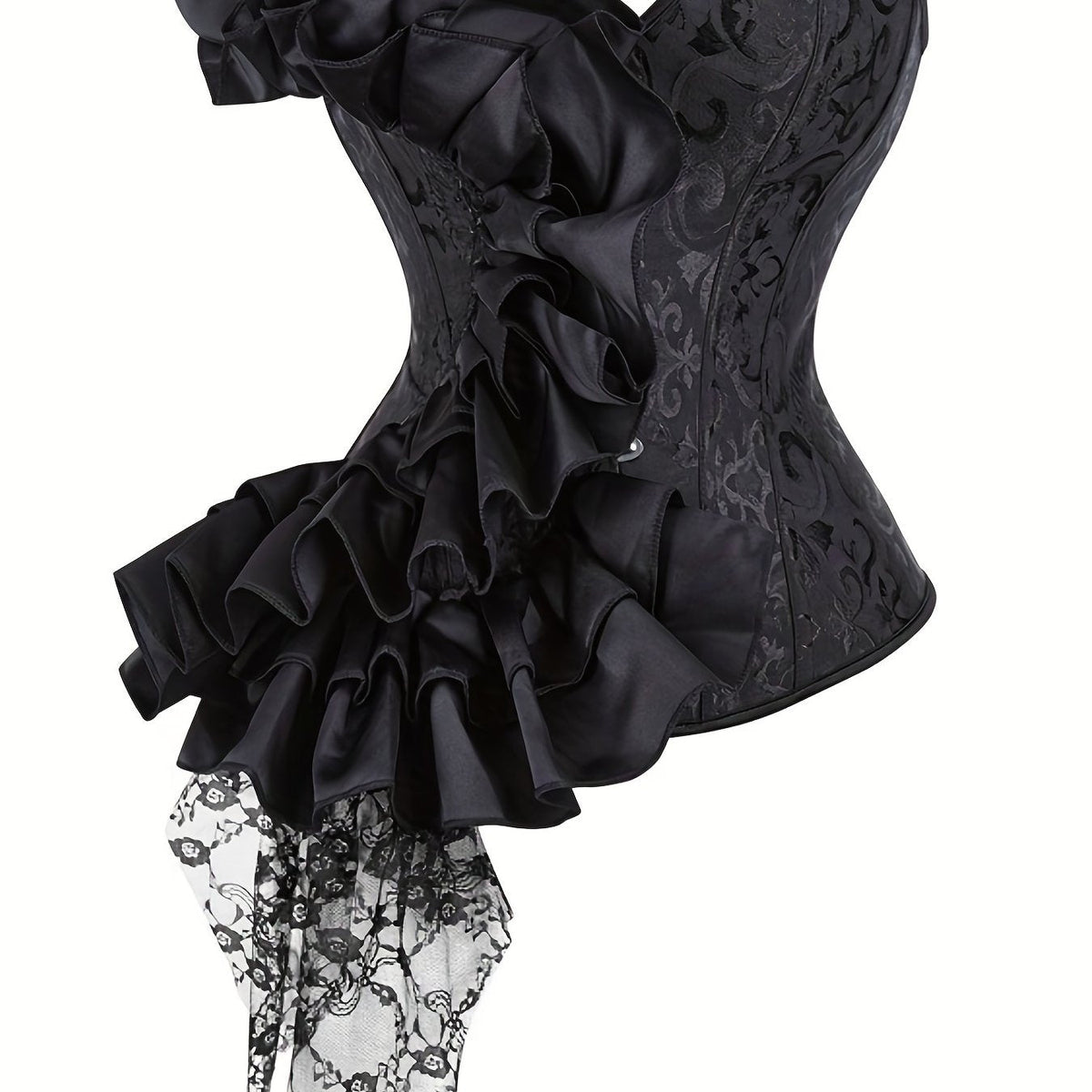 Flirty Ruffle Strapless Corset Bustier - Ultimate Tummy Control Shapewear - Adjustable Lace-Up Jacquard Body Sculptor for Women