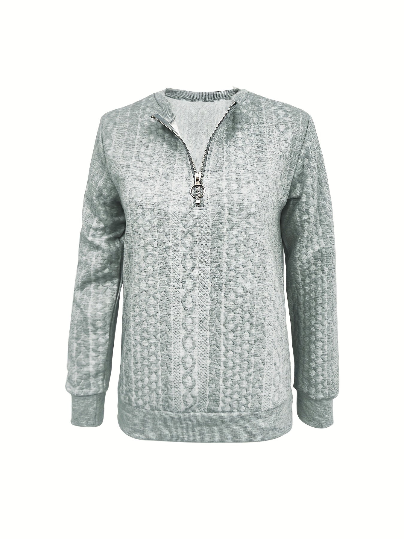 Quarter Zip Pullover Sweatshirt, Casual Long Sleeve Textured Sweatshirt For Fall & Winter, Women's Clothing