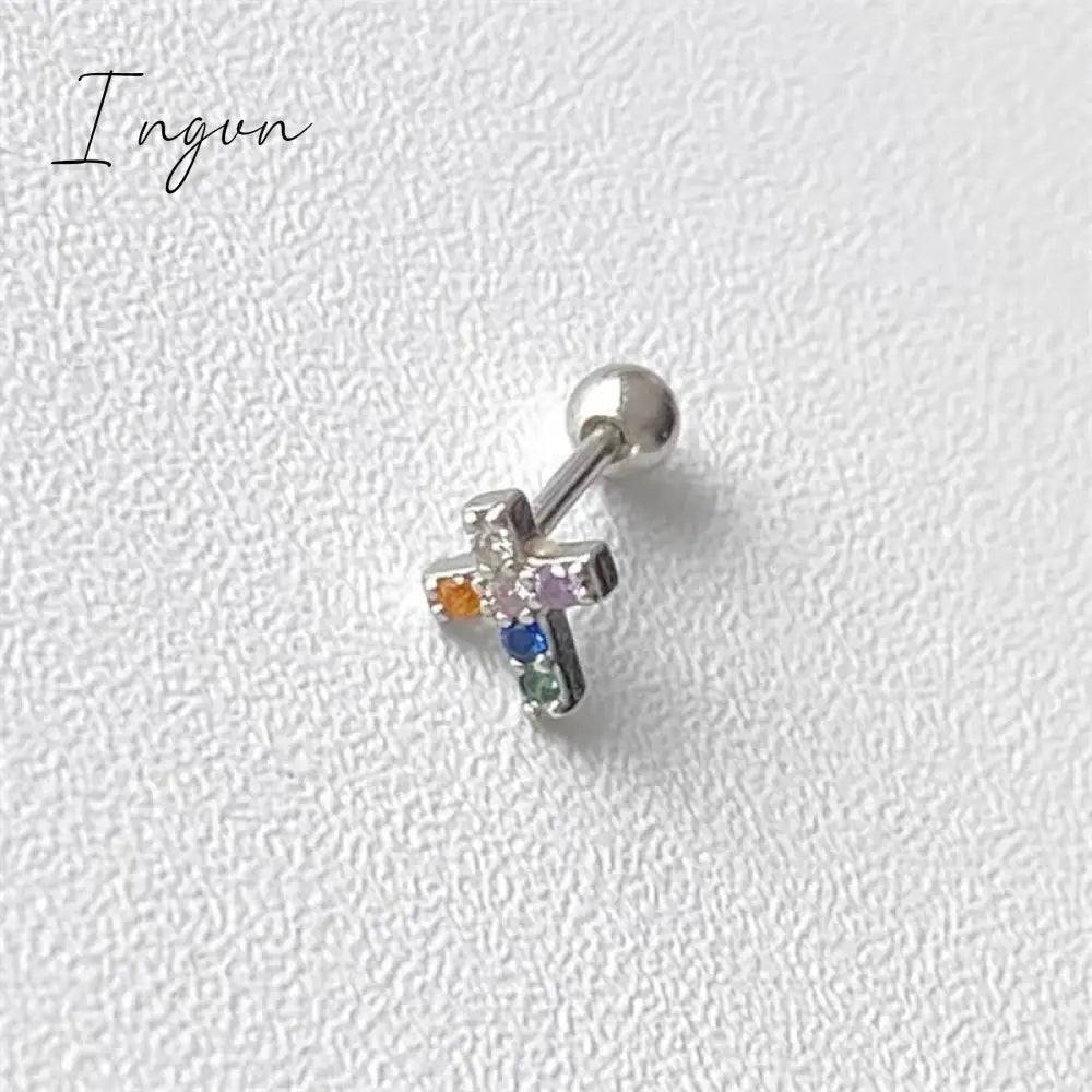 Korean Fashion Colorful Zircon Flower Cross Stud Earring for Women Aesthetic Jewelry Harajuku Cool Y2K Accessories New
