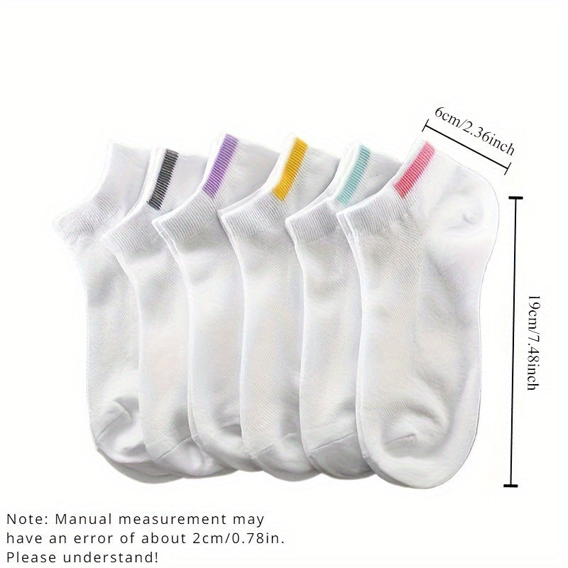 6-Pack Women's Ankle Compression Socks - Solid Color, Knit Fabric, Moisture-Wicking, Breathable - Polyester & Spandex Blend for Active Lifestyle