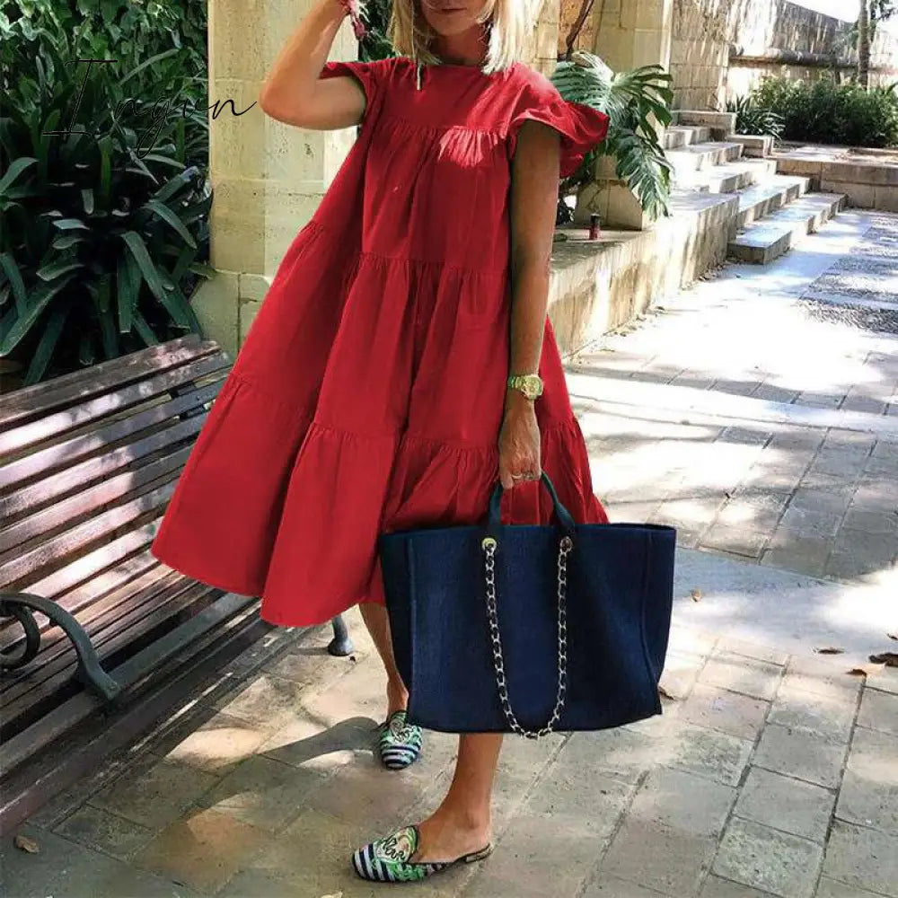 Ingvn - Summer Dress Women Summer Sundress Holiay Vintage Ruffled Party Dresses Casual Vestidos Femme Robe Plus Size Robe