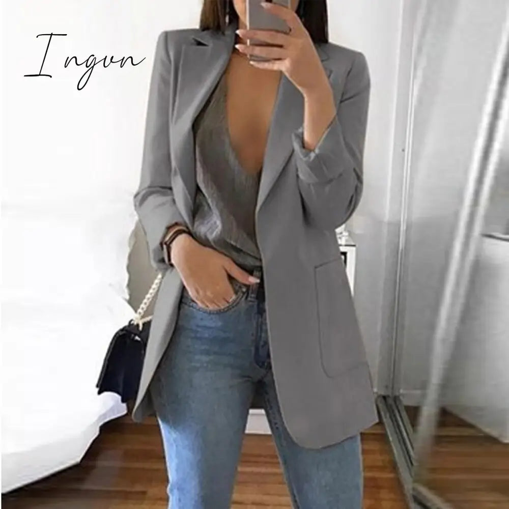 Ingvn - Slim Women Elegant Autumn Suit Jacket Female Office lady Casual Notched Business Blazer Suit Outwear Coat Outwear