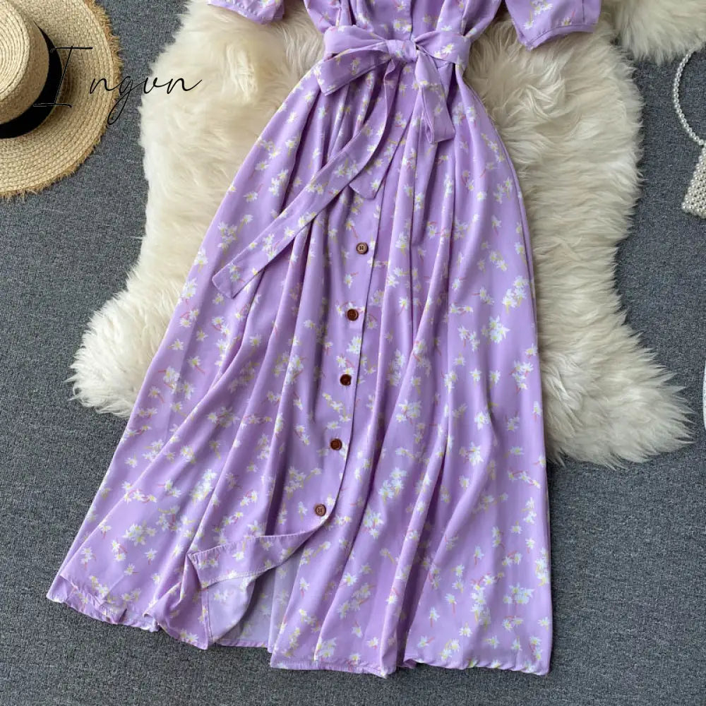 Ingvn - beach Red elegant sexy Dress women Summer Autumn V-neck polka dot midi dress waist split dress vestidos de fiesta clothes