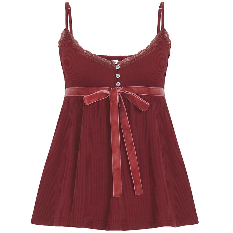 Cute Coquette Bandage Bow Tees Women Summer Casual Fashion Loose A-line Camis Vintage y2k Crop Top Retro Aesthetic Vest