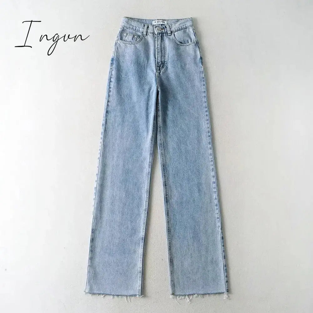 Ingvn - Spring Outfits Casual Fashion Straight Leg Women's Jeans Denim Bottom Harajuku Boyfriend Long High Waist Baggy Jeans Fall Pants