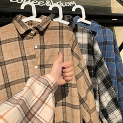 Ingvn - Women Blouses Turn-down Collar Spring Shirts Plaid All-match BF Batwing-sleeve Loose Outwear Harajuku Female 4 Colors Chic New