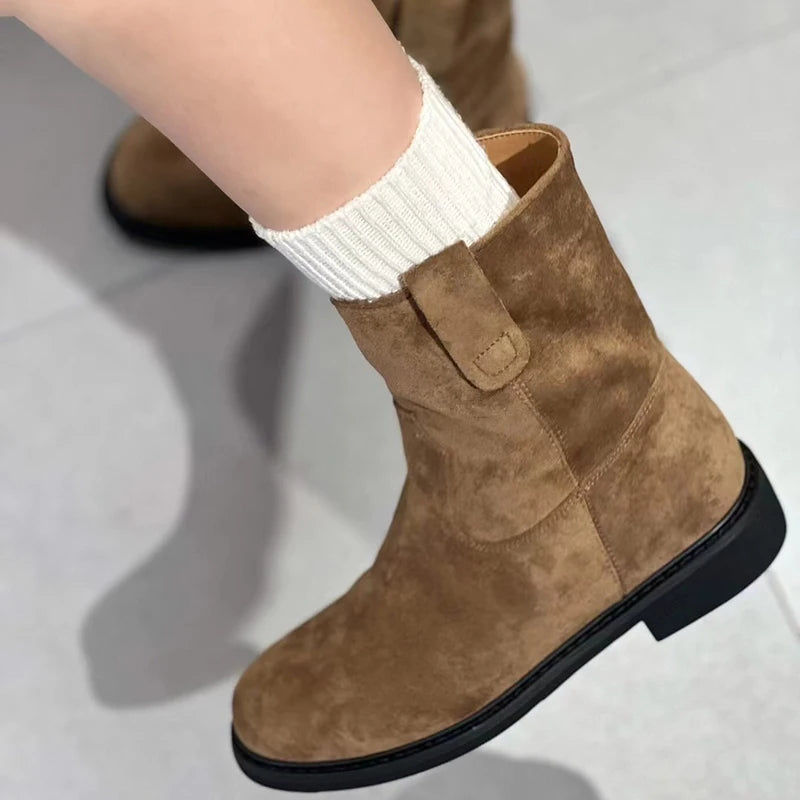 Ingvn  Autumn Winter Women Western Cowgirl Boots Fashion Elegant Slip On Shoes Low Heel Laides Knight Short Booties