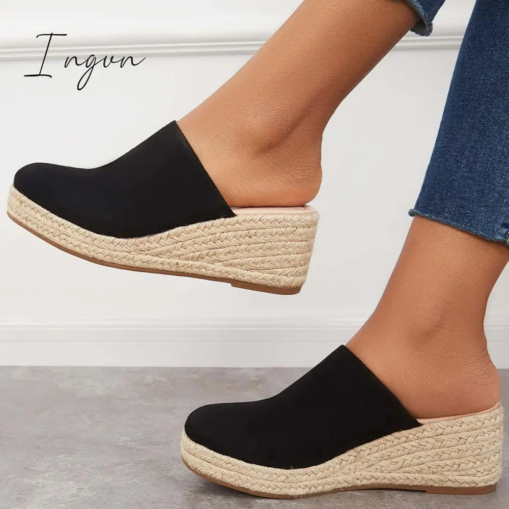 Ingvn - Espadrilles Mule Wedges Slip on Backless Sandals