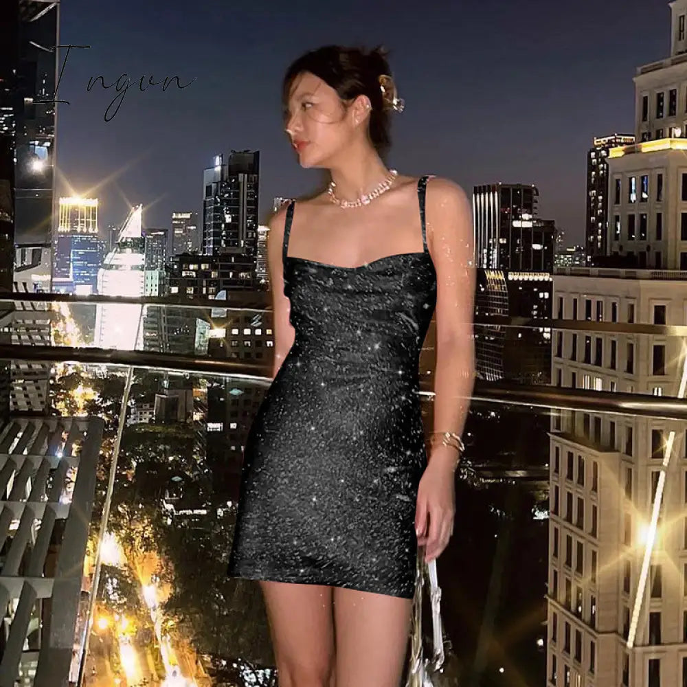 Ingvn - Women Sequin Sparkly U Neck Bodycon Mini Dress Summer Exotic Tight Elegant Party Evening Luxury Fashion Sexy Formal Dresses