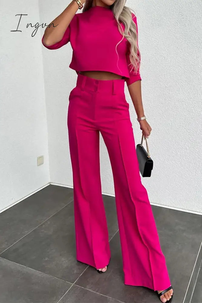 Ingvn - Casual Solid Pocket Half A Turtleneck Half Sleeve Two Pieces