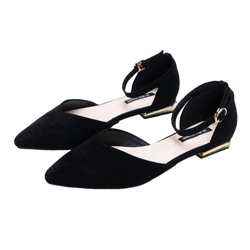 Low Heel Single Women Shoes Woman Spring Pumps Summer Pointed Hollow Sandals Word Belt Fairy Shoes Black Work Shoes Girl Shoes