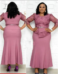 Ingvn - African women's spring and autumn plus size slim patchwork lace dress elegant dress long dress African clothing XL-5XL
