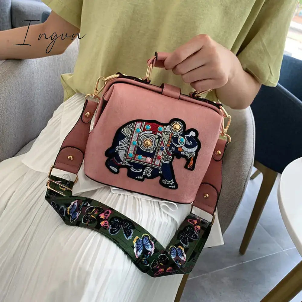 Ingvn - Designer Luxury Handbags Crossbody Bags Elephant Embroidered Bags for Women Leather Handbag Messenger Bag Purses Satchels