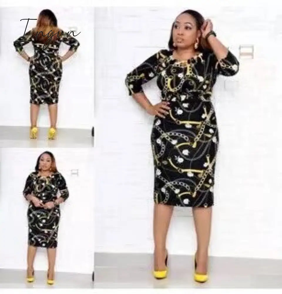 Ingvn - new arrival summer sexy  style african women printing polyester plus size dress L-XXL