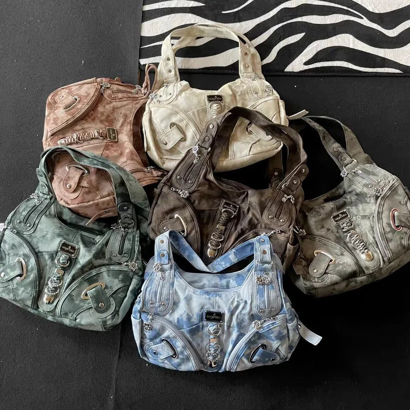 Ingvn  Y2k Vintage Shoulder Bag for Women Gothic Fashion Tie-dye Tote Bag Aesthetic Large Capacity Luxury Designer Female Handbag