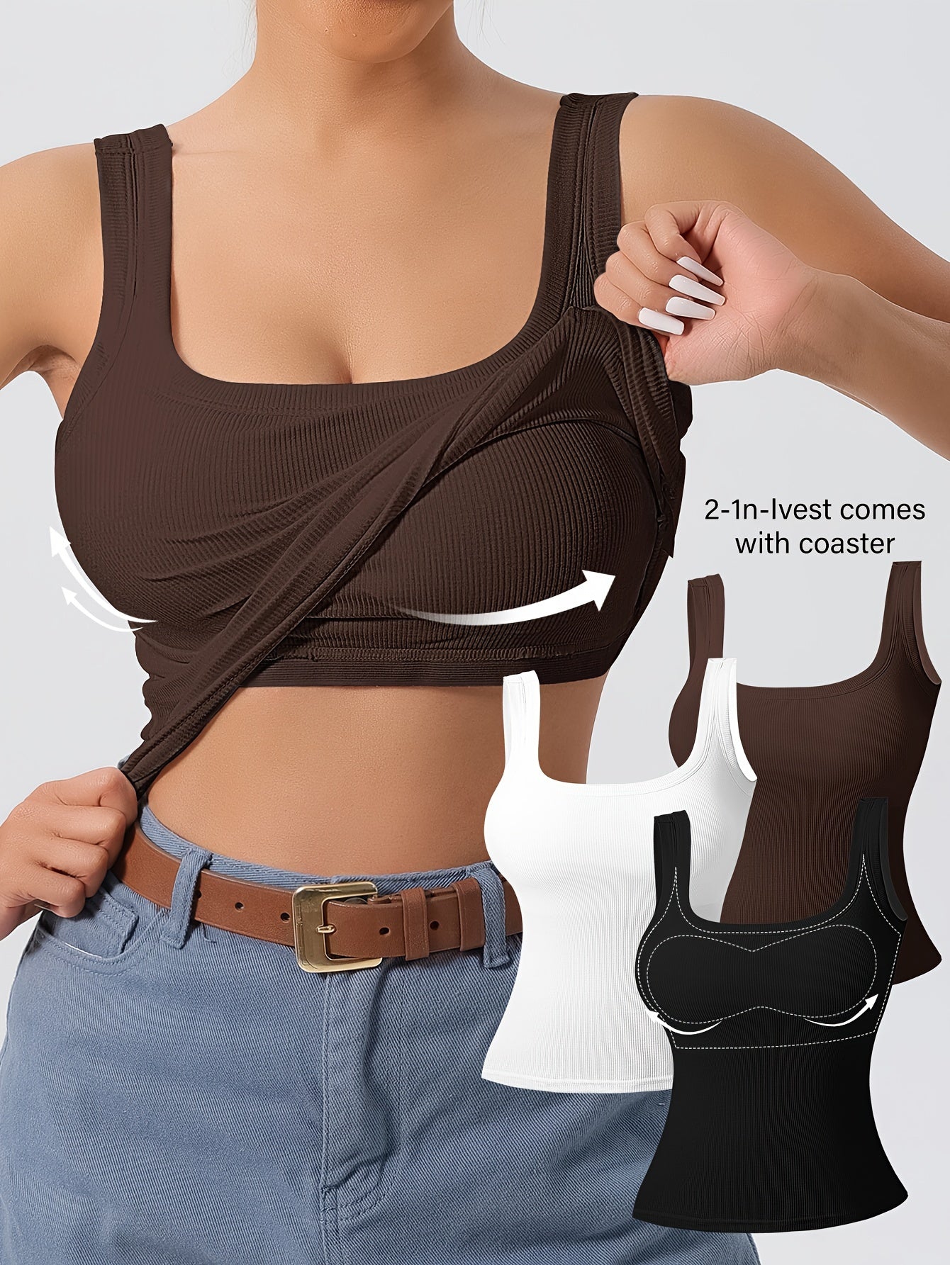 Solid Color Slim Tank Top 3 Packs, Casual Square Neck Sleeveless Versatile Top, Women's Clothing