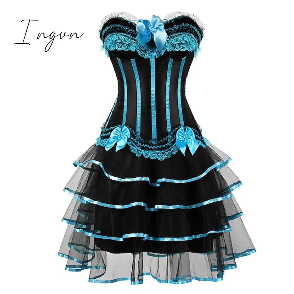 Ingvn - Women's Plus Size Corsets Halloween Country Bavarian Overbust Corset Corset Dresses Classic Retro Tummy Control Lace Stripe Waves Lace Up Nylon Polyester / Cotton Christmas Wedding Party / Bow