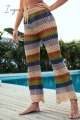 Ingvn - Casual Patchwork Hollowed Out Contrast Regular High Waist Trousers