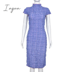Ingvn - Popcorn Yarn Dye Fashion O-Neck Sleeveless Midi Dress Women Sexy Body-Shaping Robe Summer 2023 Hipster Clubwear