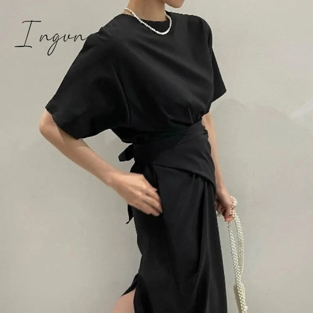Ingvn - Korean Chic Summer Clothes New Light Luxury Thin Versatile Personalized Medium Length Dress Woman Goddess Dresses