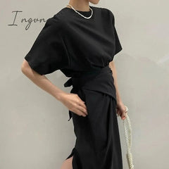 Ingvn - Korean Chic Summer Clothes New Light Luxury Thin Versatile Personalized Medium Length Dress Woman Goddess Dresses
