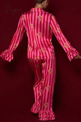 Ingvn - Casual Daily Striped Printing Turndown Collar Long Sleeve Two Pieces