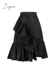 Ingvn - Elegant Women Long Skirt Spring Summer Fashion All-Match High Waist Folds Fishtail Ladies Casual Street Ruffles Party Maxi Jupes