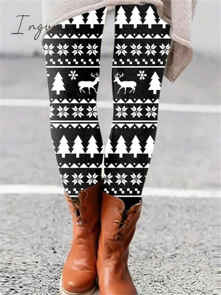 Ingvn - Women's Tights Leggings Black White Burgundy Fashion Halloween Leisure Sports Weekend Print Stretchy Full Length Tummy Control Cat S M L XL XXL