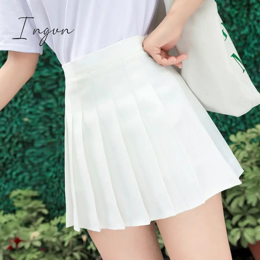 Ingvn - Y2k Summer Korean Fashion Short Women Skirt Casual Slim Elastic High-Waisted Striped Harajuku Pleated Plaid A-Line Mini Skirts