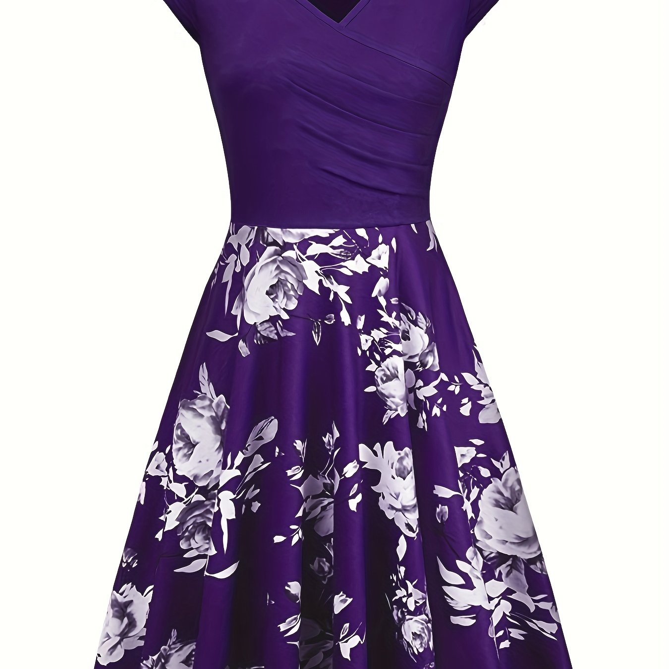 Charming Floral Print V-Neck Dress - Stylish & Flowy Short Sleeve Style - Perfect for Spring & Summer - Womens Casual to Formal Wear