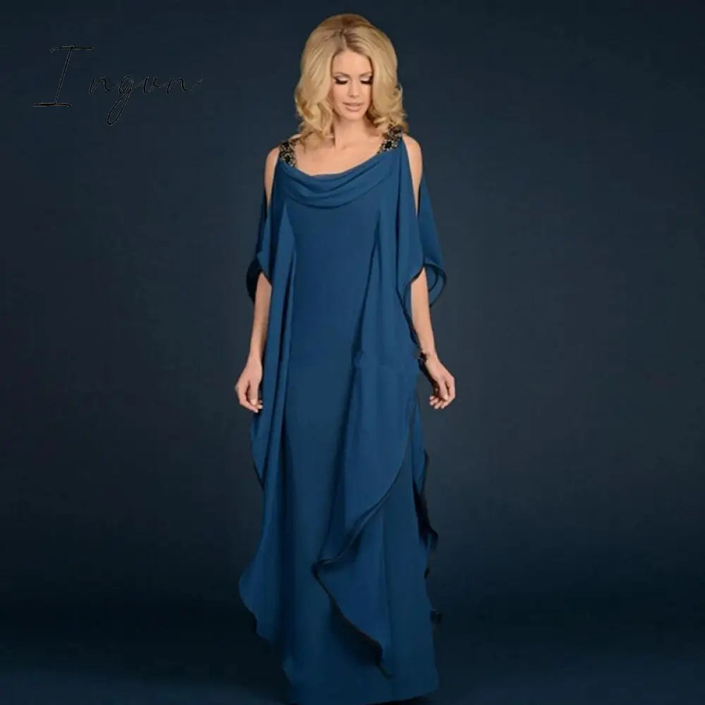 Ingvn - Latest Elegant Sleeveless Mother of the Bride Dresses Jewel Neck Cowl Back Tiered Wedding Party Gowns Floor Length On Sale