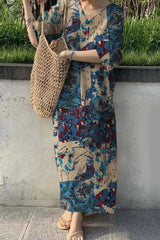 Ingvn - Casual Vintage Geometric Print V Neck Printed Dresses