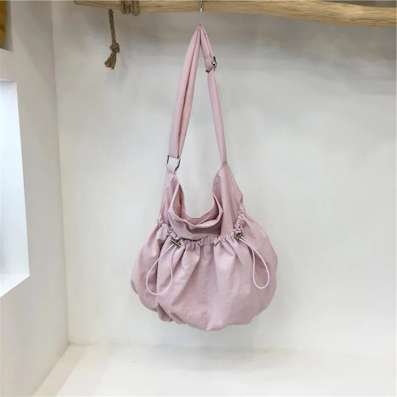 Ingvn  On-Season Korean Style Niche Pleated Crossbody Bag Cloud Bag Casual Lightweight Hundred Shoulder Nylon Cloth Female Tote Bag