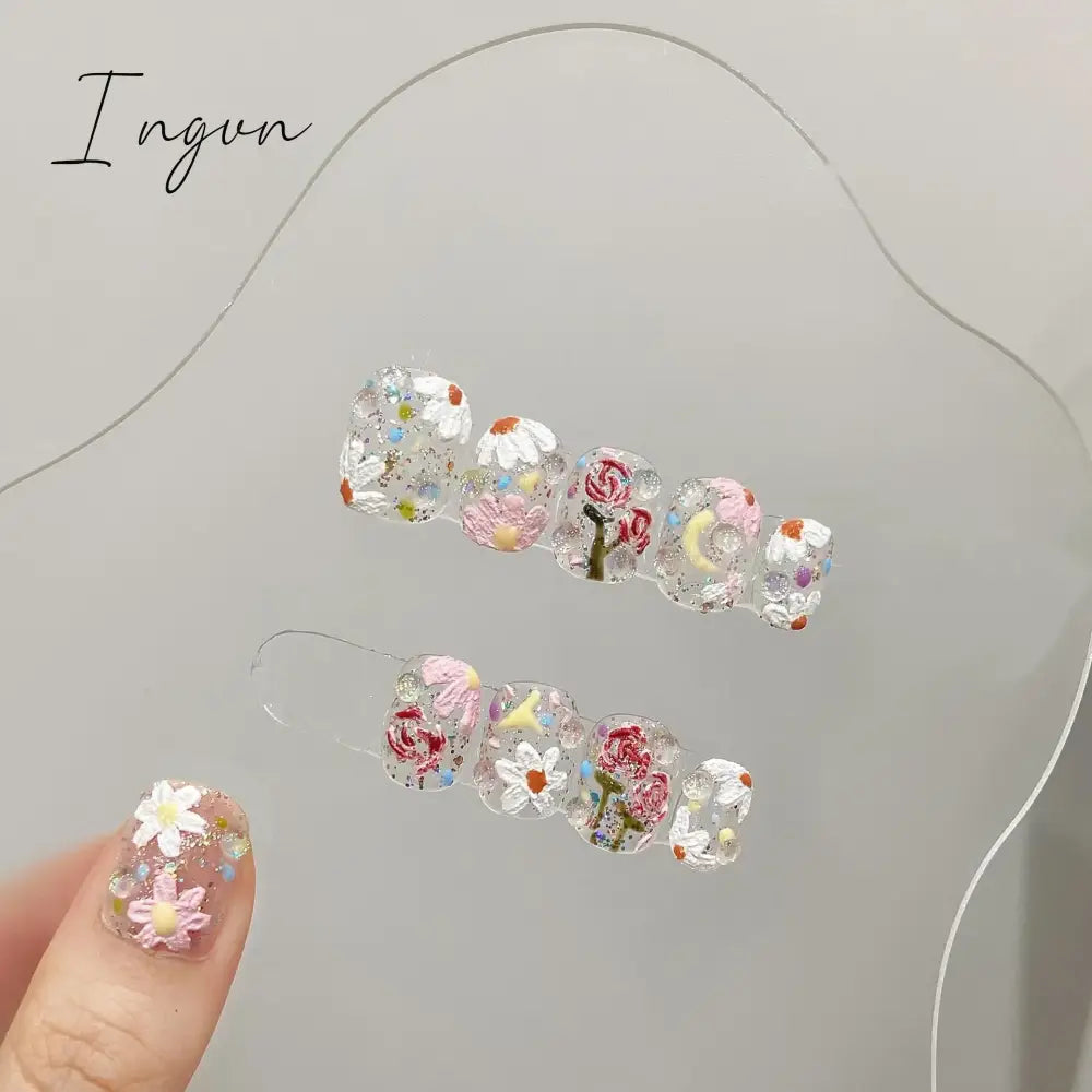 10Pcs Short Handmade Press on Nails Aurora Borealis Colours Ballet Wearable False Nails Decoration Full Cover Nail Tips Art