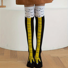 Funny Chicken Feet Thigh High Stockings - Colorful Animal Cosplay Over The Knee Socks for Women, Novelty Hosiery for Party, Costume, and Daily Wear