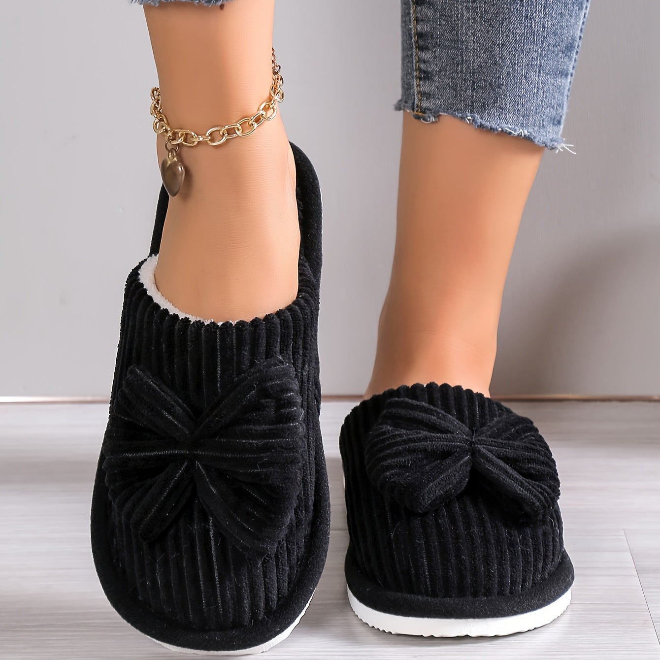 Adorable Bowknot Winter Slippers-Plush & Cozy-Soft Indoor Home Footwear-Warmth & Comfort