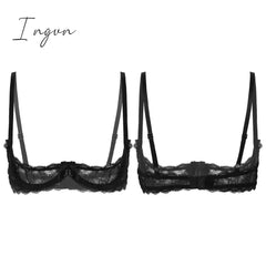 Ingvn - Women See Through Sheer Lace Hollow Out Lingerie Adjustable Spaghetti Shoulder Straps Open Cups Bra Push Up Underwire Bra Tops