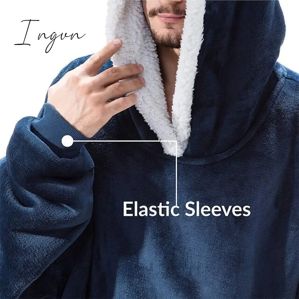 Ingvn - Women‘s Couple‘s Pajamas Nightgown Hoodie Blanket Wearable Blanket Christmas Grid / Plaid Pure Color Plush Simple Comfort Home Party Fleece Warm Gift Patchwork Pocket Fall Winter Black Gray