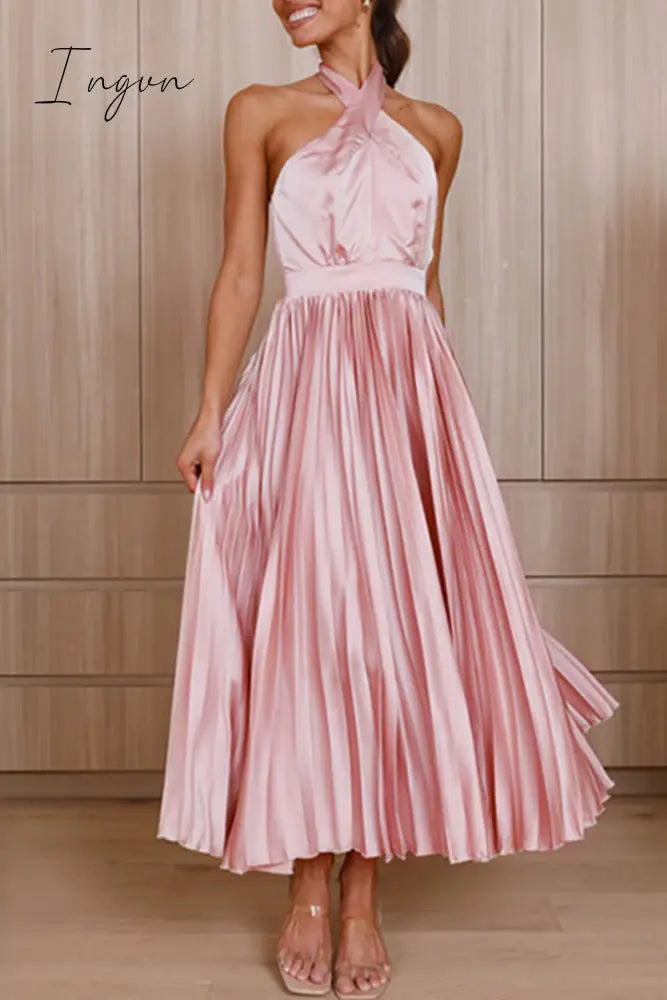 Ingvn - Elegant Solid Fold Halter Dresses