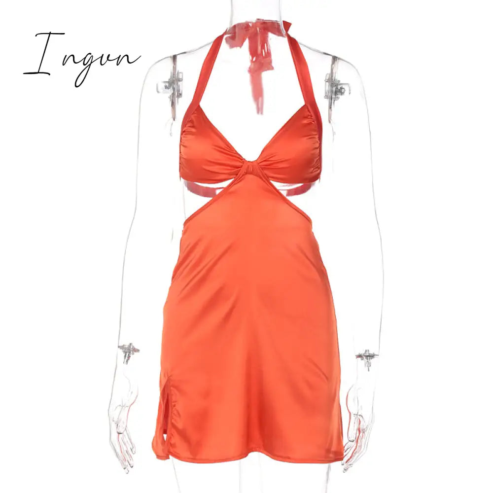 Ingvn - Halter Hollow Out Dress Women Bandage Slim Strapless Bodycon Dress Sexy Mini Backless Summer Party Dresses