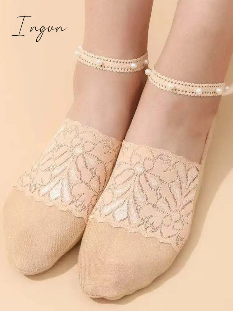 Ingvn - Casual Split-Joint Lace With Beads Socks Accessories