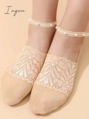 Ingvn - Casual Split-Joint Lace With Beads Socks Accessories