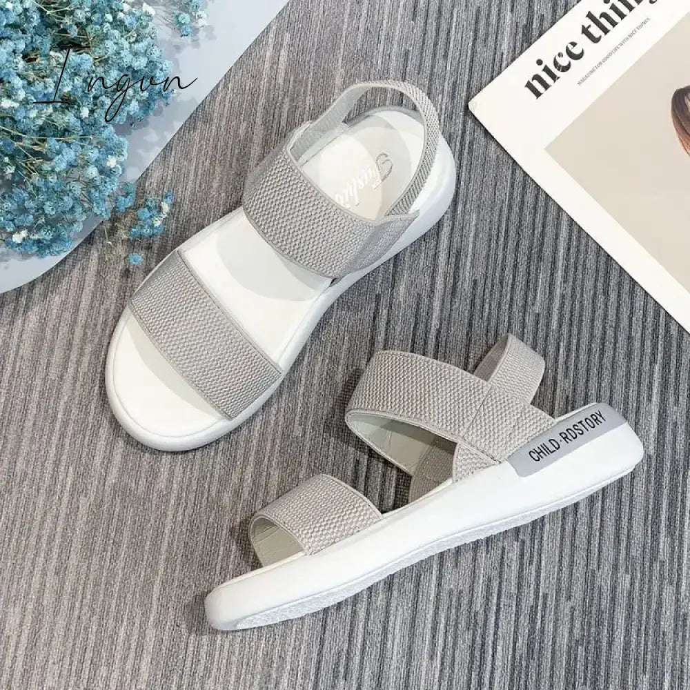 Ingvn - 2024 Sports women's sandals elastic elastic summer new students flat outside wear fairy wind Roman beach women's shoes
